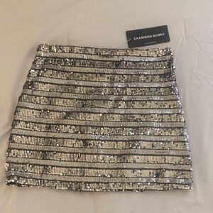 Silver Sequin Mini Skirt